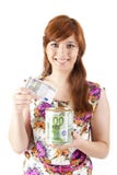 Piękny kobiety oszczędzania pieniądze zdjęcia stock Piękny kobiety oszczędzania pieniądze zdjęcia stock