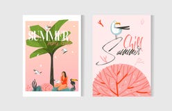 Plaatste de hand getrokken vector abstracte grafische van de tijd vlakke illustraties van de beeldverhaalzomer inzameling van het stock illustratie Plaatste de hand getrokken vector abstracte grafische van de tijd vlakke illustraties van de beeldverhaalzomer inzameling van het stock illustratie