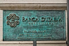 Placa de las jefaturas del Banco de Italia en Roma fotos de archivo Placa de las jefaturas del Banco de Italia en Roma fotos de archivo