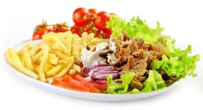 Placa do kebab e dos vegetais fotografia de stock