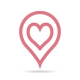 Place on map pointer for love meeting, vector pointer with heart on the map for date of the boy and the girl, place of the wedding stock illustration Place on map pointer for love meeting, vector pointer with heart on the map for date of the boy and the girl, place of the wedding stock illustration