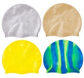 Placez des différents chapeaux pour nager du caoutchouc ou du silicone, photo libre de droits Placez des différents chapeaux pour nager du caoutchouc ou du silicone, photo libre de droits