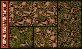 Placez des modèles sans couture avec des crânes et des cannabis illustration libre de droits Placez des modèles sans couture avec des crânes et des cannabis illustration libre de droits
