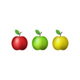 Placez des pommes rouges, jaunes et vertes réalistes d'isolement sur le fond blanc Illustration courante de vecteur illustration stock Placez des pommes rouges, jaunes et vertes réalistes d'isolement sur le fond blanc Illustration courante de vecteur illustration stock