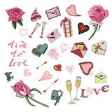 Placez des éléments de griffonnage de thème de Saint-Valentin, des roses, du lettrage et des différents objets Croquis tirés par illustration de vecteur Placez des éléments de griffonnage de thème de Saint-Valentin, des roses, du lettrage et des différents objets Croquis tirés par illustration de vecteur
