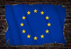 Plakat mit der EU-Flagge auf einer Backsteinmauer lizenzfreies stockfoto Plakat mit der EU-Flagge auf einer Backsteinmauer lizenzfreies stockfoto