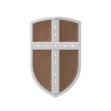 Plan stil färgade den medeltida skölden med den arga symbolsillustrationen vektor illustrationer Plan stil färgade den medeltida skölden med den arga symbolsillustrationen vektor illustrationer
