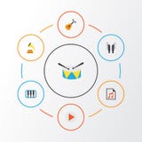 Plan symbolsuppsättning för musik Samling av akustiskt, knapp, skalm och andra beståndsdelar Inkluderar också symboler liksom vektor illustrationer Plan symbolsuppsättning för musik Samling av akustiskt, knapp, skalm och andra beståndsdelar Inkluderar också symboler liksom vektor illustrationer
