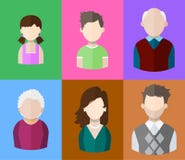 Plana folksymboler fostrar, fadern och deras son och dotter, morfadern och mormodern familj Segment av befolkning royaltyfri illustrationer Plana folksymboler fostrar, fadern och deras son och dotter, morfadern och mormodern familj Segment av befolkning royaltyfri illustrationer