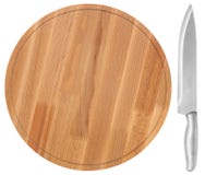 Planche à découper et couteau en bois, sur le fond blanc Vue supérieure photographie stock Planche à découper et couteau en bois, sur le fond blanc Vue supérieure photographie stock