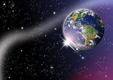 Planet earth with sunrise in space stock image Planet earth with sunrise in space stock image