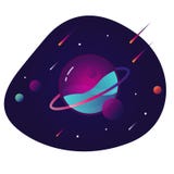 Planeta colorido vibrante com estrelas e os cometas de pressa Ícone conceptual do espaço no estilo material liso moderno do proje ilustração stock Planeta colorido vibrante com estrelas e os cometas de pressa Ícone conceptual do espaço no estilo material liso moderno do proje ilustração stock