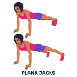 PLank jacks. Plank. Planking. Sport exersice. Silhouettes of woman doing exercise. Workout, training