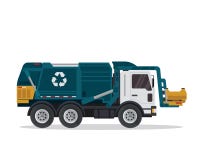 Plano moderno ilustração industrial isolada do caminhão de lixo ilustração royalty free Plano moderno ilustração industrial isolada do caminhão de lixo ilustração royalty free