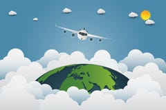 Plant flyg till och med världen, jordsolar med en variation av moln stock illustrationer Plant flyg till och med världen, jordsolar med en variation av moln stock illustrationer