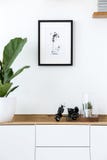 Plant on wooden white cupboard in simple living room interior wi stock photo Plant on wooden white cupboard in simple living room interior wi stock photo