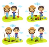 Plantation du vecteur de processus de personnages de dessin animé d'arbre illustration stock Plantation du vecteur de processus de personnages de dessin animé d'arbre illustration stock