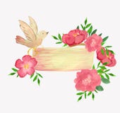 Plantilla de la boda con el pájaro, los anillos y las flores ilustración del vector Plantilla de la boda con el pájaro, los anillos y las flores ilustración del vector