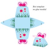 Plantilla de la caja de regalo con la mariposa y las flores rosadas Ningún pegamento necesario stock de ilustración Plantilla de la caja de regalo con la mariposa y las flores rosadas Ningún pegamento necesario stock de ilustración