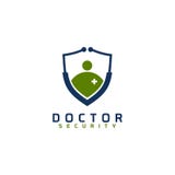Plantilla del vector del diseño del logotipo de la seguridad del doctor stock de ilustración Plantilla del vector del diseño del logotipo de la seguridad del doctor stock de ilustración