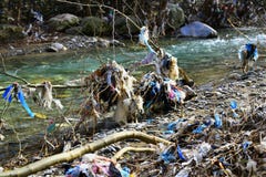 Plastic Garbage Polution in mountain stream Stock Photography Plastic Garbage Polution in mountain stream Stock Photography