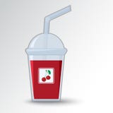 Plastic glas met stro en schaduw Rood kersensap Vector vector illustratie Plastic glas met stro en schaduw Rood kersensap Vector vector illustratie