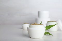 Plastic jar with hemp lotion royalty free stock images Plastic jar with hemp lotion royalty free stock images