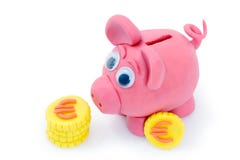 Plasticine Piggy Bank And Euro Royalty Free Stock Photos