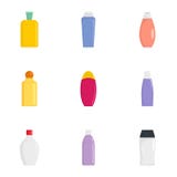 Plastikowy butelki ikony set, mieszkanie styl ilustracji Plastikowy butelki ikony set, mieszkanie styl ilustracji