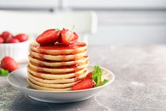 Plate with pancakes and berries stock photos Plate with pancakes and berries stock photos