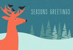Plats för vinter för julhälsningkort med hjortar stock illustrationer Plats för vinter för julhälsningkort med hjortar stock illustrationer