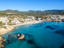 Playa de Cala Tarida, Ibiza, España foto de archivo Playa de Cala Tarida, Ibiza, España foto de archivo