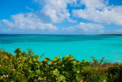 Playa Esmeralda, Holguin, Kuba: Härligt landskap med turkosen för karibiskt hav royaltyfria foton Playa Esmeralda, Holguin, Kuba: Härligt landskap med turkosen för karibiskt hav royaltyfria foton