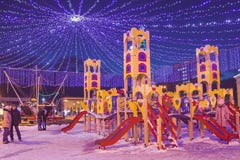 Playground for children in the town square in the new year royalty free stock photos Playground for children in the town square in the new year royalty free stock photos