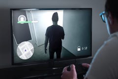 Playing console games or video game addiction concept. stock photo Playing console games or video game addiction concept. stock photo