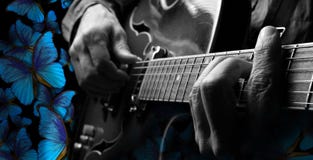 Playing Music Blues. Guitarist Hands And Guitar Playing Electric Guitar. Blue Morpho Butterflies. Stock Image Playing Music Blues. Guitarist Hands And Guitar Playing Electric Guitar. Blue Morpho Butterflies. Stock Image
