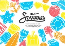Plażowy materiał w kolorowej obwódki szarym tekscie przy środkiem ilustracji Plażowy materiał w kolorowej obwódki szarym tekscie przy środkiem ilustracji