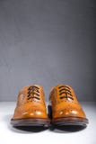 Plein Broggued masculin de luxe Tan Leather Oxfords Shoes Placed plus de Photographie stock Plein Broggued masculin de luxe Tan Leather Oxfords Shoes Placed plus de Photographie stock