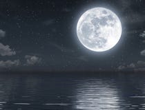 Pleine augmentation de lune et océan vide la nuit illustration stock Pleine augmentation de lune et océan vide la nuit illustration stock