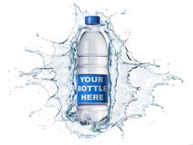 Plons van duidelijk water met waterfles in het midden royalty-vrije illustratie Plons van duidelijk water met waterfles in het midden royalty-vrije illustratie