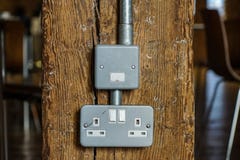 Plug socket distributes power to all electric equipment help peoples to get convenient. stock photography Plug socket distributes power to all electric equipment help peoples to get convenient. stock photography