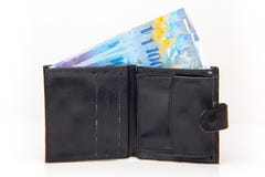 Plånbok med schweizisk franc arkivfoto Plånbok med schweizisk franc arkivfoto