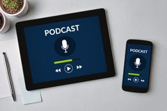 Podcast concept on tablet and smartphone screen