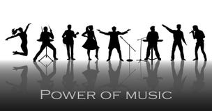 Poder del concepto de la música Sistema de siluetas negras de músicos, de cantantes y de bailarines stock de ilustración Poder del concepto de la música Sistema de siluetas negras de músicos, de cantantes y de bailarines stock de ilustración