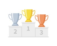 Podio del ganador con las tazas del trofeo Cubiletes del oro, del plata y de bronce en pedestal de los deportes Logro de la compe ilustración del vector Podio del ganador con las tazas del trofeo Cubiletes del oro, del plata y de bronce en pedestal de los deportes Logro de la compe ilustración del vector