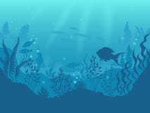 Podwodny sylwetki t?o Podmorska rafa koralowa, ocean algi kresk ilustracji Podwodny sylwetki t?o Podmorska rafa koralowa, ocean algi kresk ilustracji
