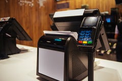 Point of sell terminal with touchless technology stock image Point of sell terminal with touchless technology stock image