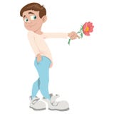 Pojke med en blomma på en vit bakgrund, vektorillustration stock illustrationer Pojke med en blomma på en vit bakgrund, vektorillustration stock illustrationer