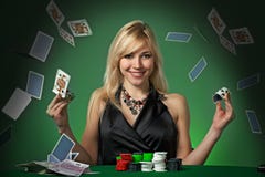 Poker player in casino with cards and chipsv royalty free stock photos Poker player in casino with cards and chipsv royalty free stock photos