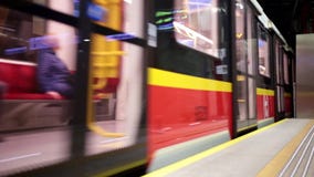 POLAND, WARSAW 9-11-2018: Subway. A train arrives to the station stock video POLAND, WARSAW 9-11-2018: Subway. A train arrives to the station stock video